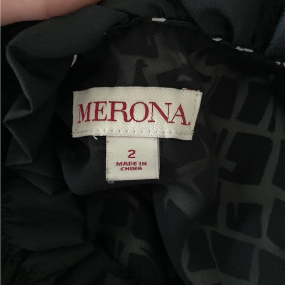 Merona Women’s Ruffle Neck Knee-length Shift Dress, Black & White, 2 - Picture 2 of 2